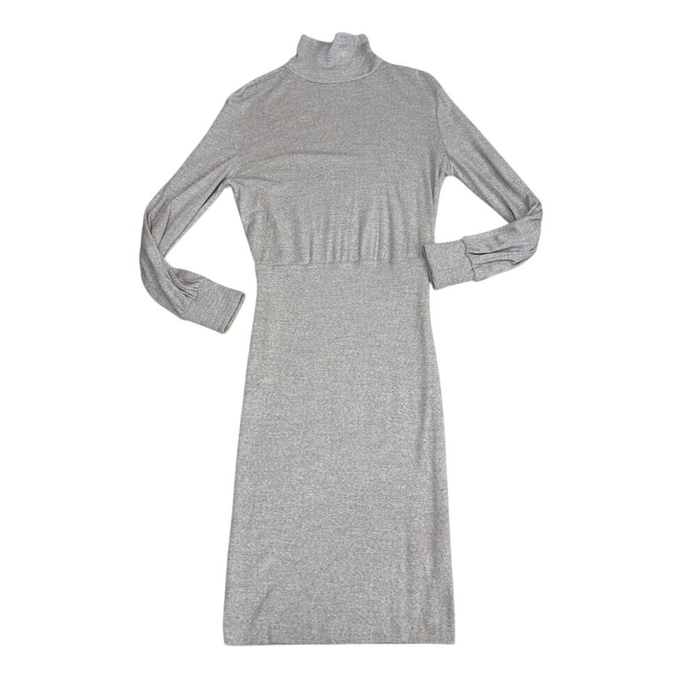 Kookai 100% Merino Wool Mock Neck Midi Sweater Dress Gray Medium